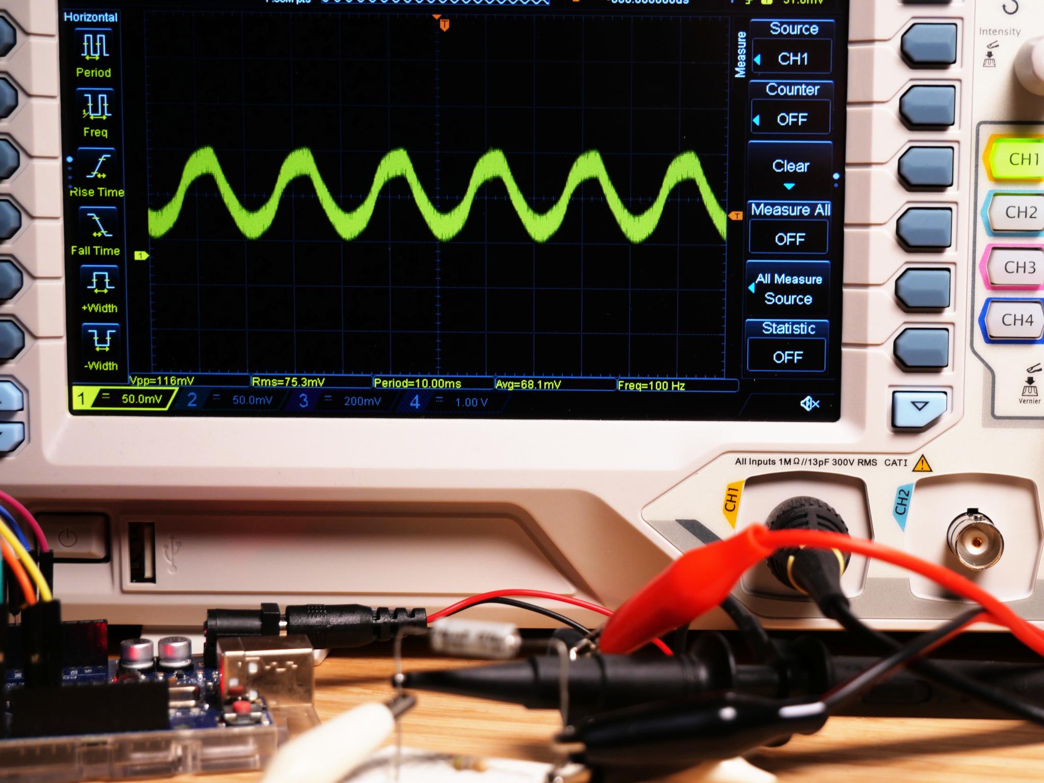 Current measurement with the oscilloscope and a 0.56 Ω resistor